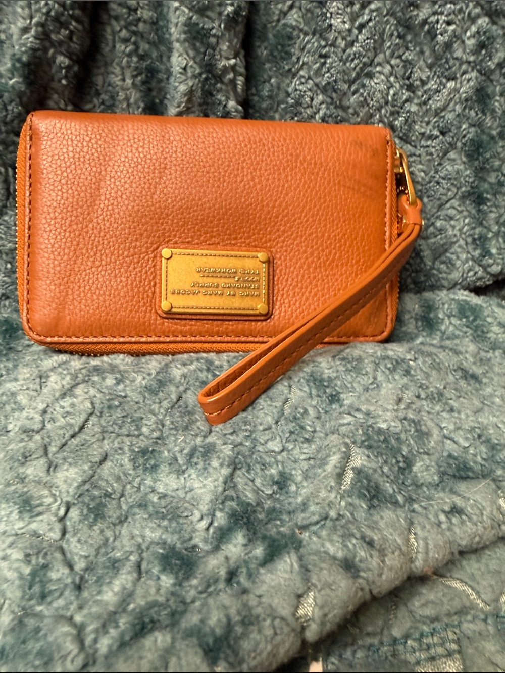Marc Jacobs Tan Pebbled Leather Wristlet with Gold Hardware